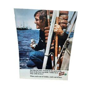 1971 Schlitz Beer You Only Live Once Vintage Print Ad Sailing Theme